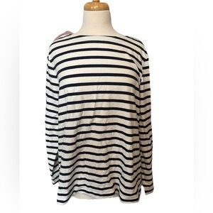 NWT Chicos Top Women XL SIZE 3 Navy White Stripe 3/4 Sleeve Stretch Cotton $86